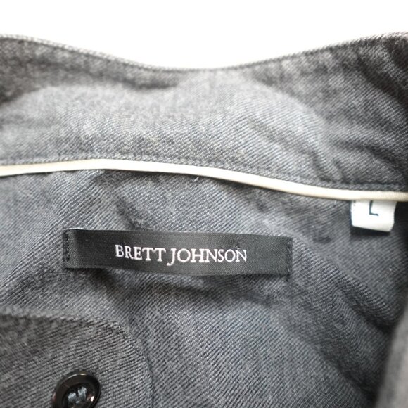 Brett Johnson Mens Shirt Large Gray Solid Flannel Stand Up Collar - Picture 3 of 7